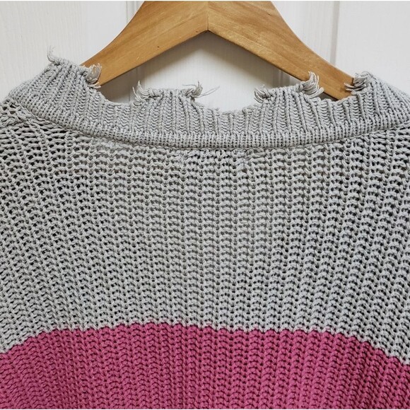 Andree By Unit Sweater Women Large Colorblock Striped Chewed Frayed Boho Grunge - Picture 5 of 9
